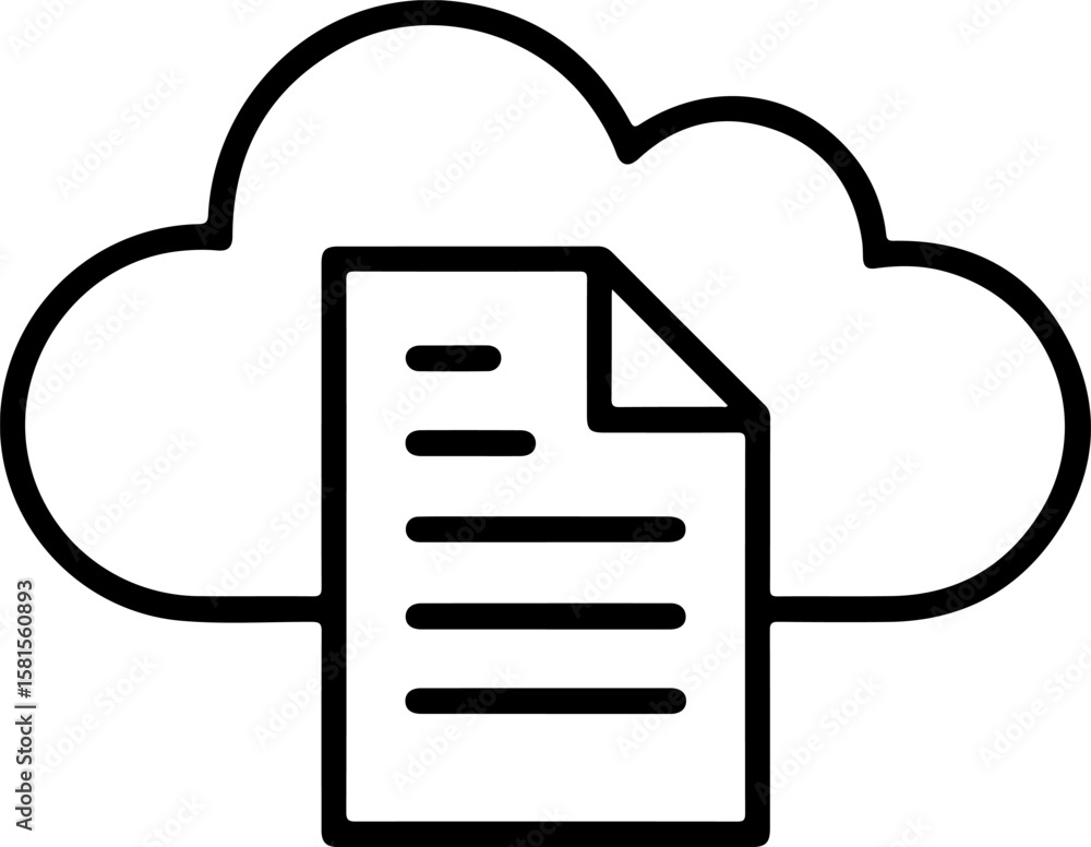 Poster cloud document icon representing digital data storage and online information access