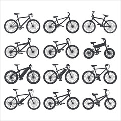 Diverse bicycle silhouettes collection bikes cycling