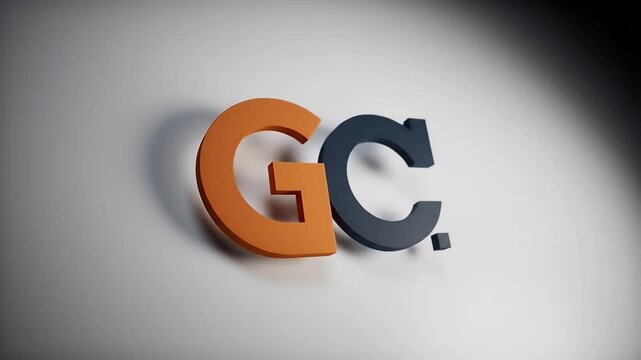 Abstract 'GC' Text in Orange and Blue Color on a White Background with Studio Lighting