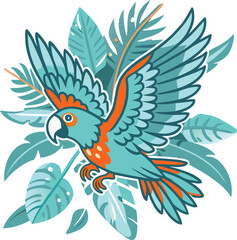 Naklejka premium A stylized vector illustration of a macaw parrot in flight against a white background
