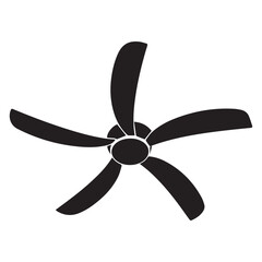 Simple black silhouette of a modern five blade ceiling fan on a white background