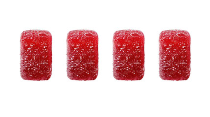 Four red, sugar-coated gummies