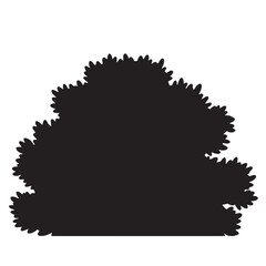 Black silhouette of a bush with spiky texture isolated against a white background