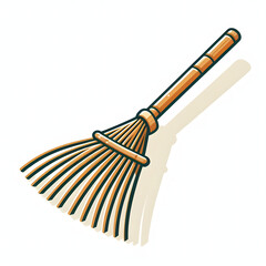 Flat Vector Bamboo Garden Rake Illustration Isolated on White Background