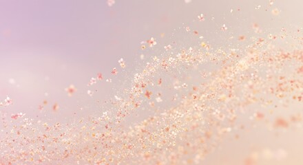 Obraz premium A swirling vortex of delicate, peach-colored petals floats against a soft, pastel sky.