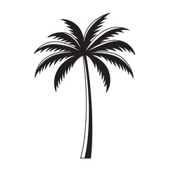 Obraz premium Silhouette of a simple black palm tree isolated on a clean white background