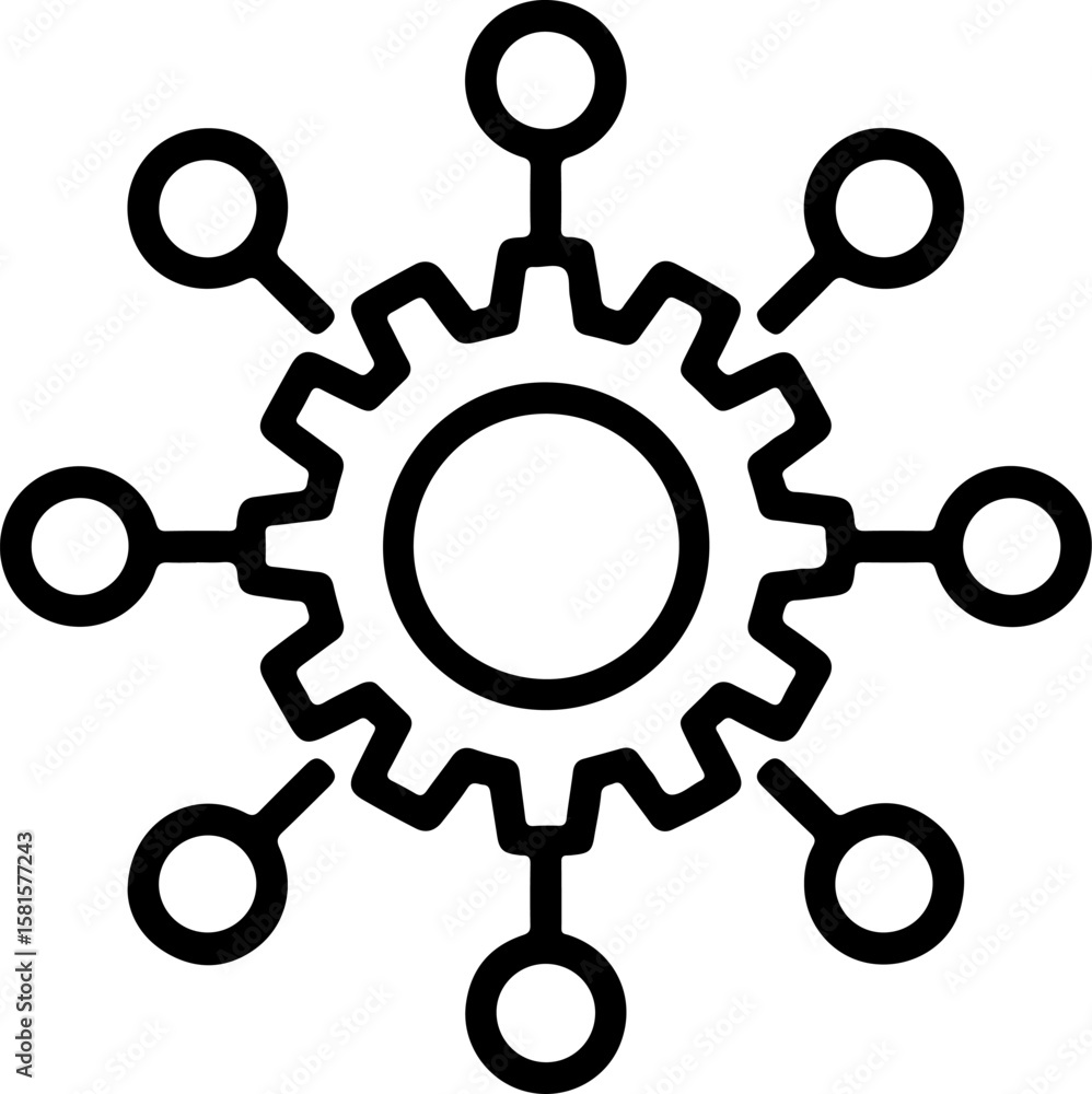 Poster abstract gear with connected nodes representing network or system integration
