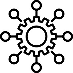 Abstract gear with connected nodes representing network or system integration