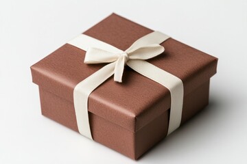 Obraz premium Close-up of a shiny red present box with a neatly tied white ribbon bow, highlighting texture and detail