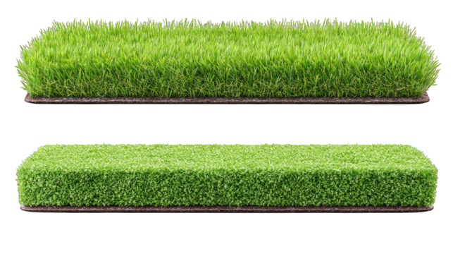 Green grass patches sit on brown platform bases