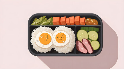 Vector Artwork of a Ready-to-Eat Bento Meal, Ideal for Food Blogs or Menu Designs