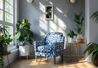 modern living room with blue furniture