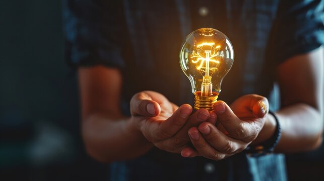 Close-up of a businessperson presenting a new innovative product or idea to colleagues. - Powered by Adobe