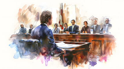 watercolor style Lawyer presenting case