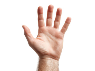 Fototapeta premium Open male hand palm up five fingers isolated black background, Isolated On Transparent Background, Png