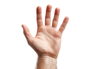 Open male hand palm up five fingers isolated black background, Isolated On Transparent Background, Png