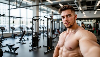 Naklejka premium Confident Muscular Man Taking Selfie