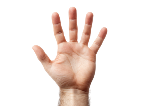 Open male hand palm up five fingers black background, Isolated On Transparent Background, Png