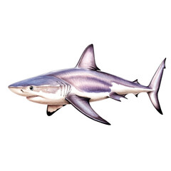 Fototapeta premium Realistic detailed illustration of a shark swimming, showing streamlined body and fins for marine wildlife depiction