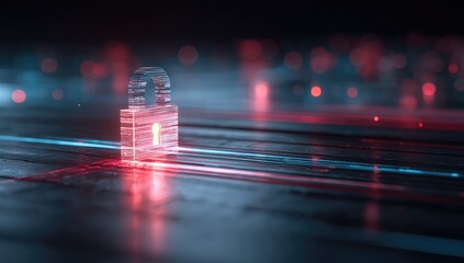 Digital padlock on a glowing surface