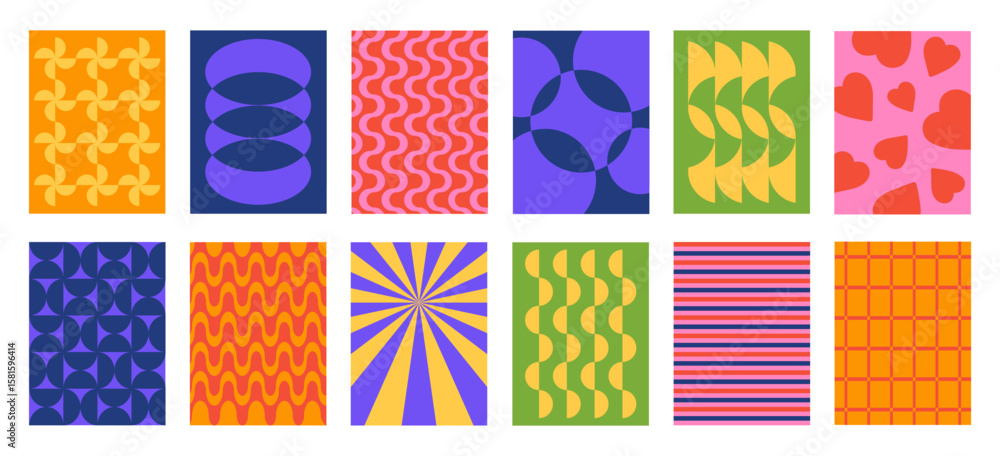 Poster set of abstract vertical geometric backgrounds with colorful shapes and forms. trendy vector illustr