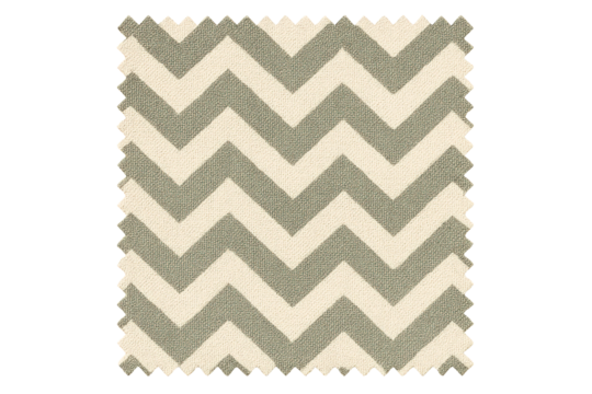 Fabric swatch with a gray and cream chevron zigzag pattern on a transparent background