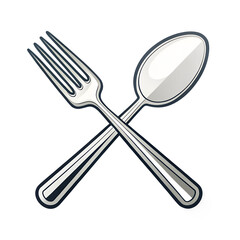 Fork and spoon crossed icon modern kitchen tools, isolated on transparent background, PNG file
