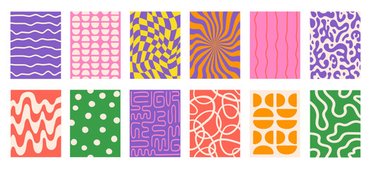 Set of Abstract vertical geometric backgrounds with colorful wavy shapes, dots and lines. Trendy vector illustration in style retro