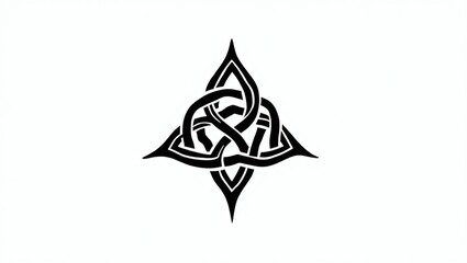 Fototapeta premium Mystical Geometric Symbol with Crescent Moons, Stars, and Ancient Runes – Symmetrical Sacred Pattern in Vintage Engraving Style, Black and White Illustration on White Background