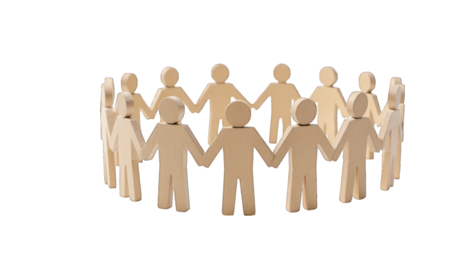 Paper figures holding hands, forming circle on black - Powered by Adobe