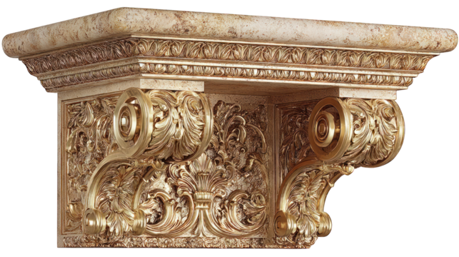 Ornate gold architectural detail, stone top