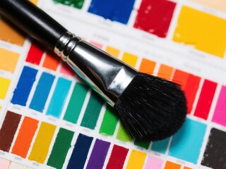 Black Makeup Brush on Colorful Paint Swatches Collage