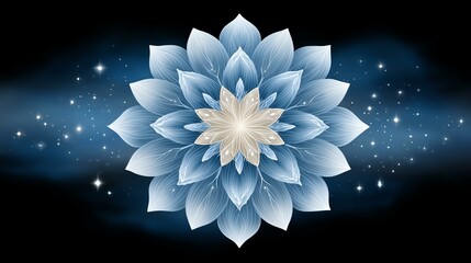 Beautiful blue lotus flower design on black.