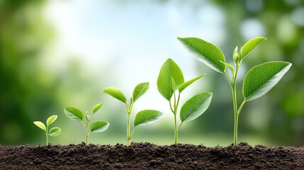 Growing plants in fresh soil under sunlight.