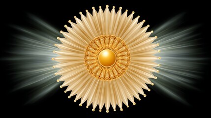 Golden emblem with radiant energy background.
