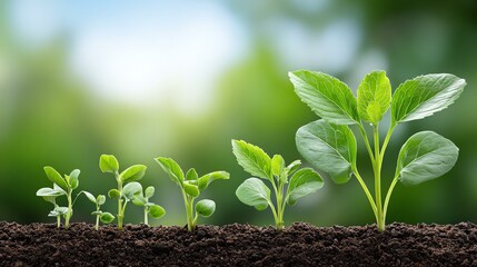 Growing plants in soil demonstrating stages of life.