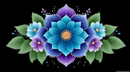 Vibrant floral design with rich blue petals.