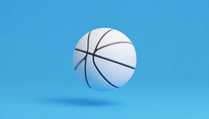 Fototapeta premium White Basketball 3D Mockup Floating On Clear Blue Background Studio Shot Isolated Background