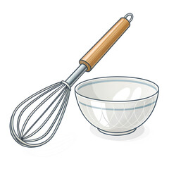 Kitchen whisk and bowl cooking tools simple icon, isolated on transparent background, PNG file