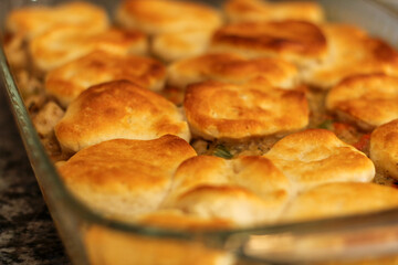 Close-Up of Homemade Chicken Pot Pie Being Prepared with Simple Ingredients