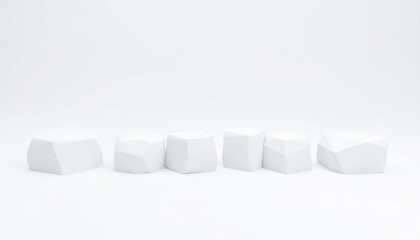 White Rock Cube Podium Arrangement Against A Blank White Backdrop Displaying Geometric Shapes And Minimalist Design Isolated Background