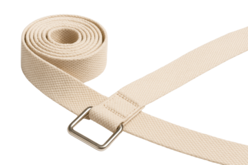 Cotton yoga strap with a metal buckle for stretching assistance on a transparent background
