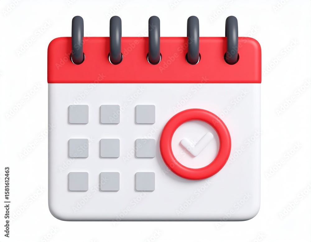 Poster 3d rendered calendar icon with deadline highlighted in red circle against clear transparent backgrou
