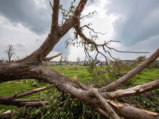 Obraz premium Explore wind-shredded tree branches pointing toward a distant tor amid rugged moorland hauntingly picturesque landscape