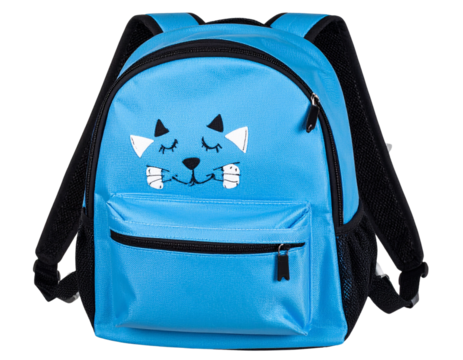 Adorable Light Blue Backpack for Toddlers with Cartoon Cat Nap Face – PNG Cutout