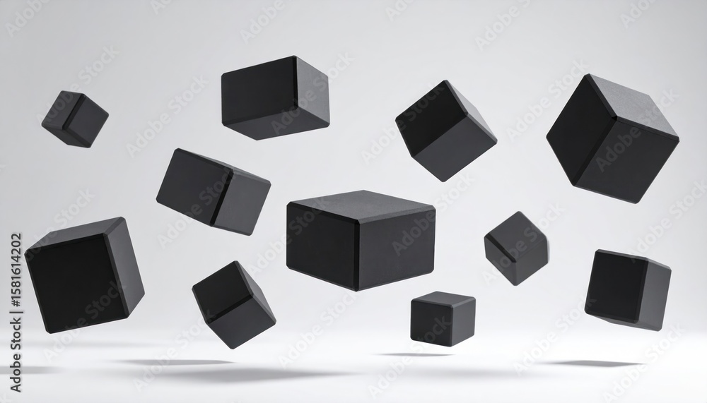 Poster black foam blocks floating against light background isolated background