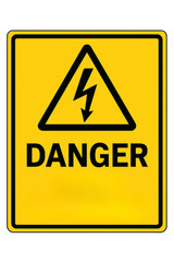 Obraz premium Yellow danger sign with a high-voltage electricity symbol on a transparent background
