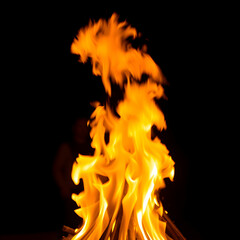 Vertical shot of beautiful burning flames at night