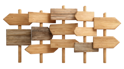 Rustic, weathered wooden direction signs