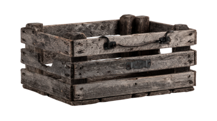 Rustic wooden crate, weathered, rough hewn construction